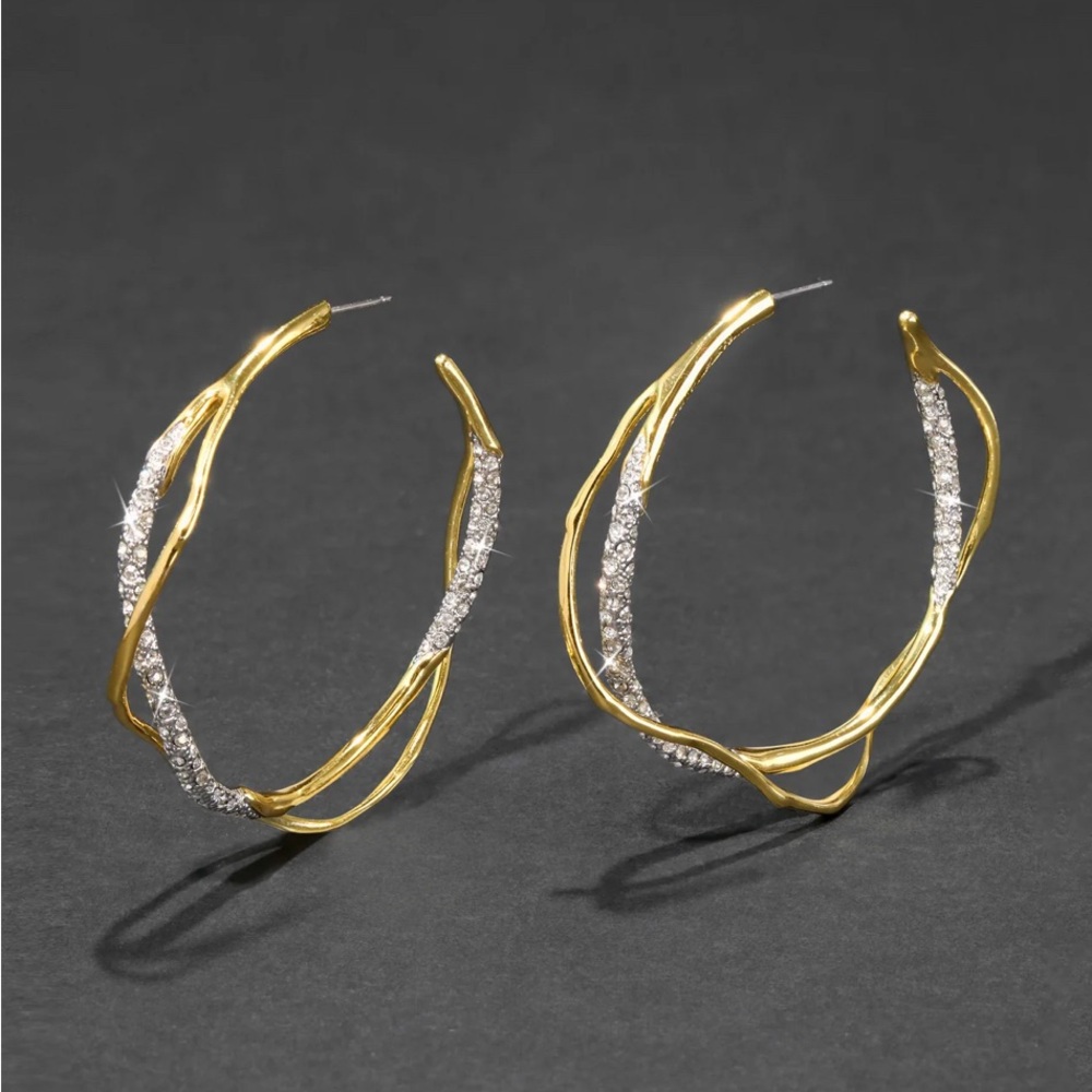 Alexis Bittar Gold and Silver Twisted Hoop Earrings